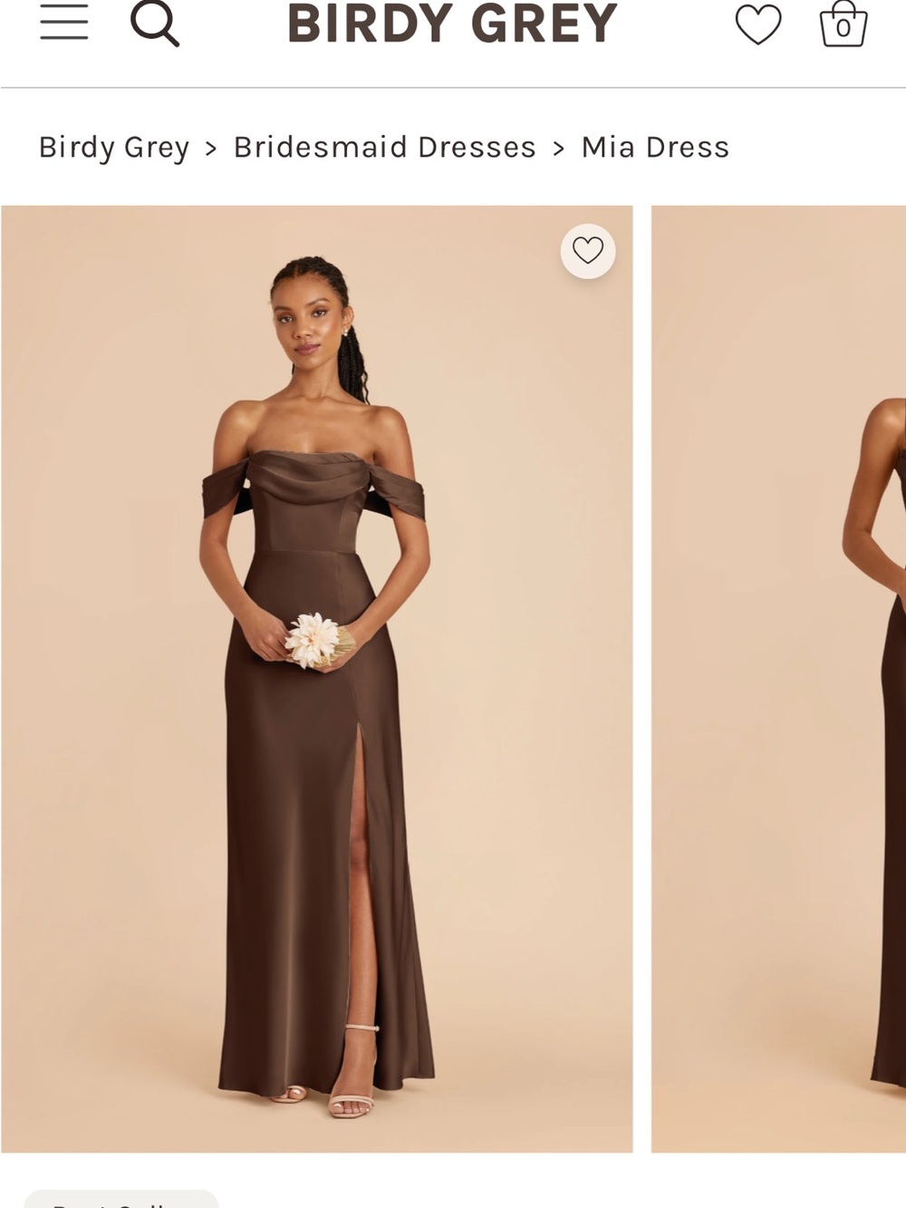 Birdy Grey Mia Off-Shoulder Satin Gown in Chocolate Brown